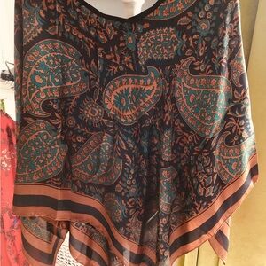 Asymmetrical Blue and Brown Tunic/summer poncho with Intricate Patterns